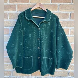 Vintage Evergreen Terry Cloth Christmas Jacket Shacket Winter Tree Holiday